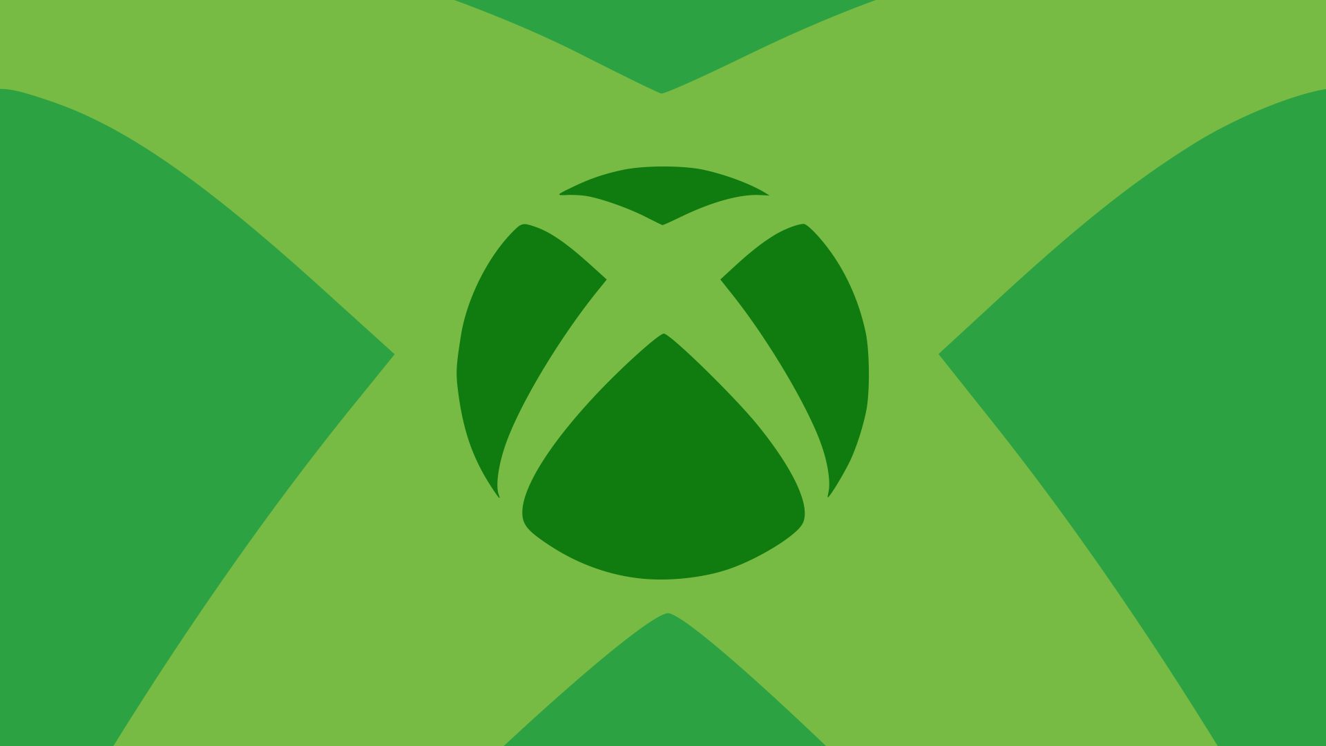 Xbox logo in dark green on a stylized light green background with abstract shapes
